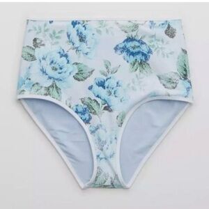 Aerie Blue Floral High Waisted Full Coverage Bikini Bottom Size Medium NWT